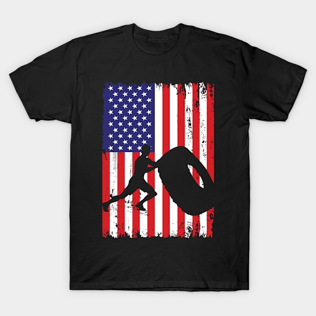 Bodybuilding Gym Fitness USA Flag 4th July American Independence Day Party Gift Red White Blue Tee T-Shirt by Boneworkshop